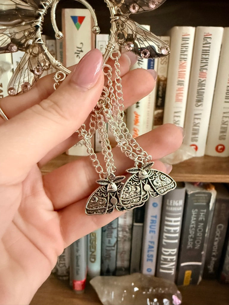 Silver + Brown Moth Fairy Wing Ear Cuffs