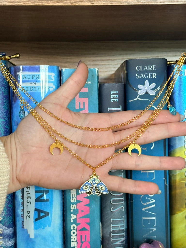 Gold + Blue Luna Moth Double Hair Swords