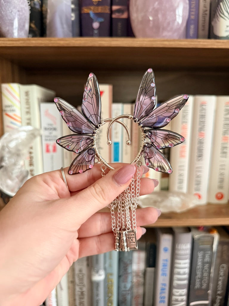 Silver + Purple Book Fairy Wing Ear Cuffs