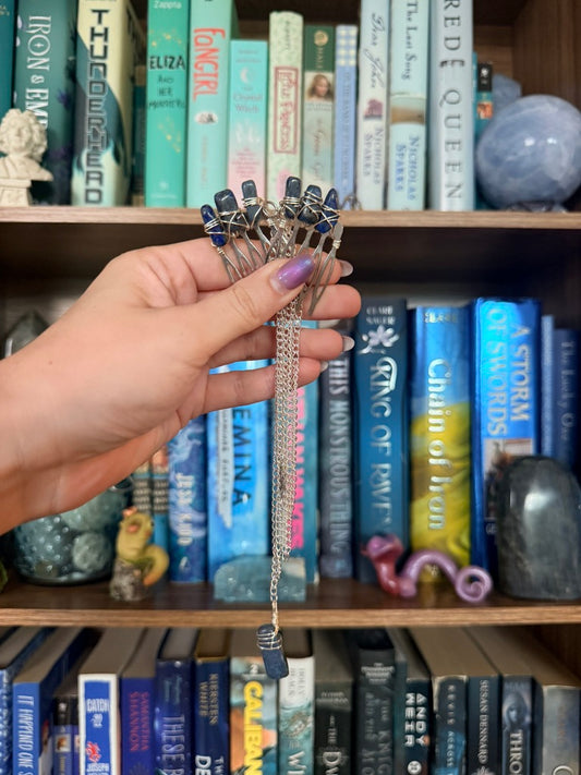 Silver + Lapis Crystal Hair Chains