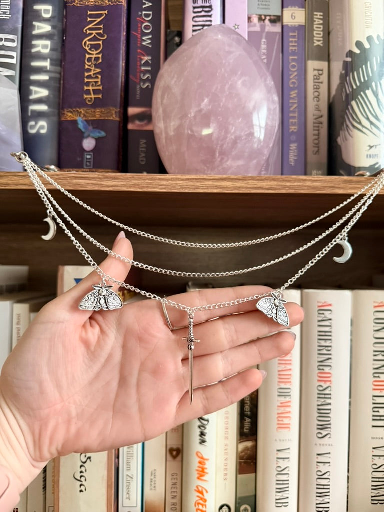 Silver + Peach Luna Moth Double Hair Swords
