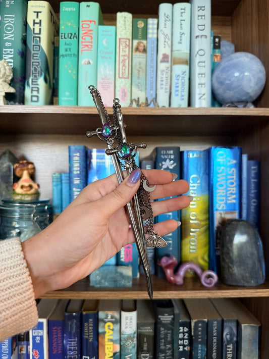 Black + Green/Purple Luna Moth Double Hair Swords