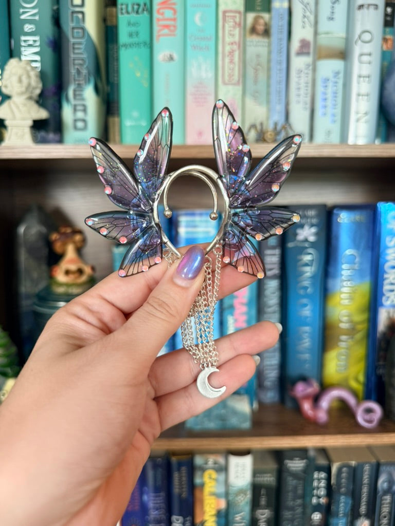 Silver + Purple Moon Fairy Wing Ear Cuffs