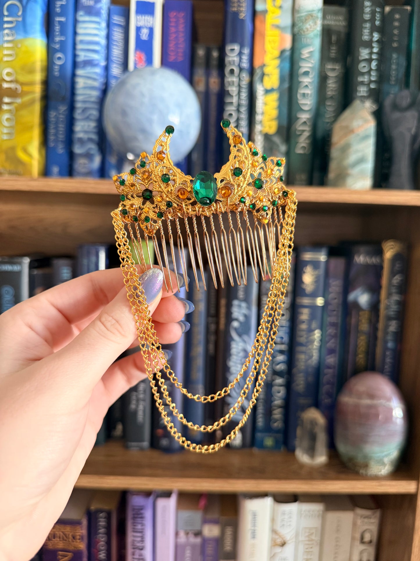 Gold + Green Moon Hair Comb