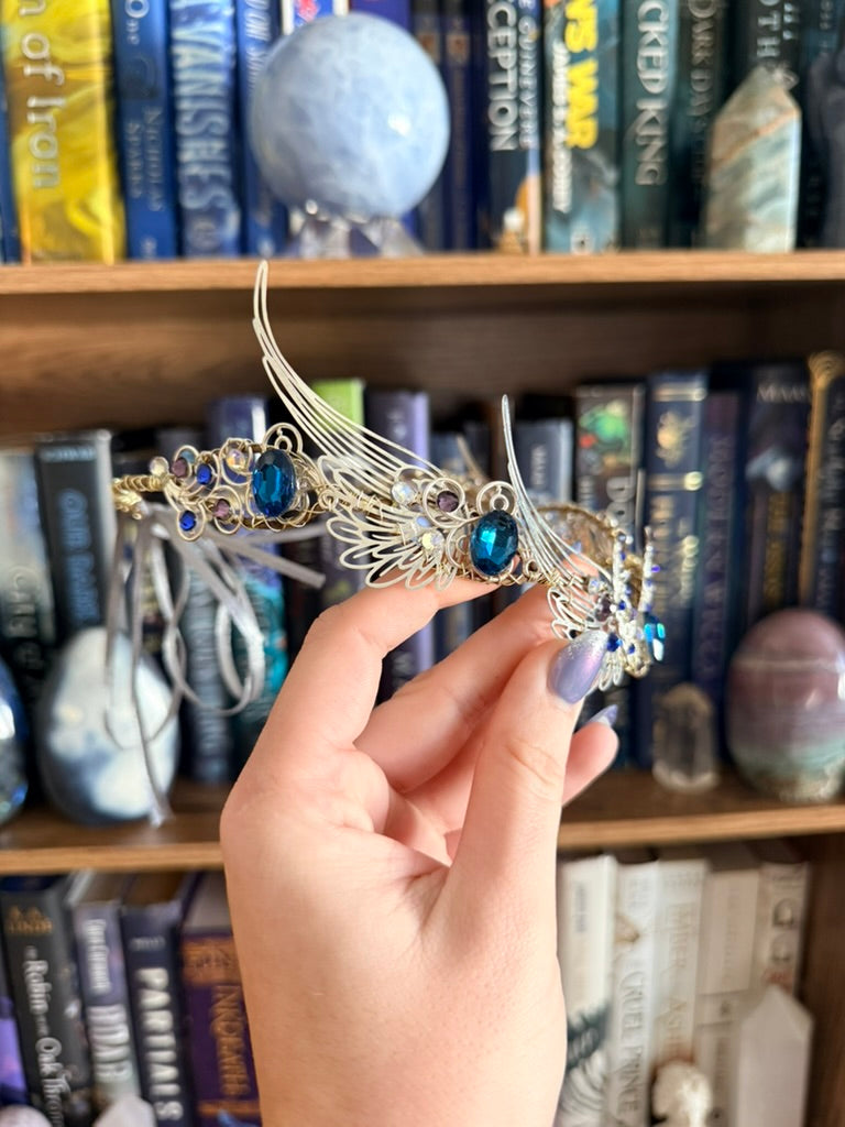 Silver + Blue Angel Wing Circlet Tiara (Large)