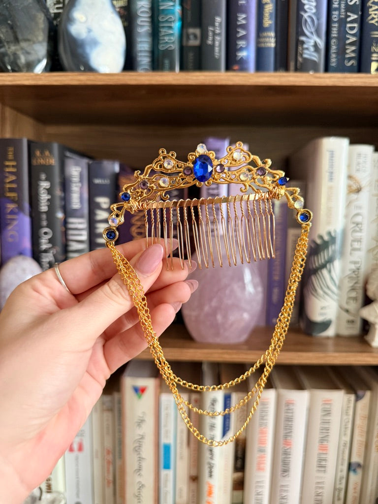 Gold + Blue Elegant Hair Comb