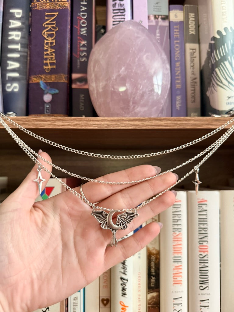 Silver + Teal Luna Moth Double Hair Swords