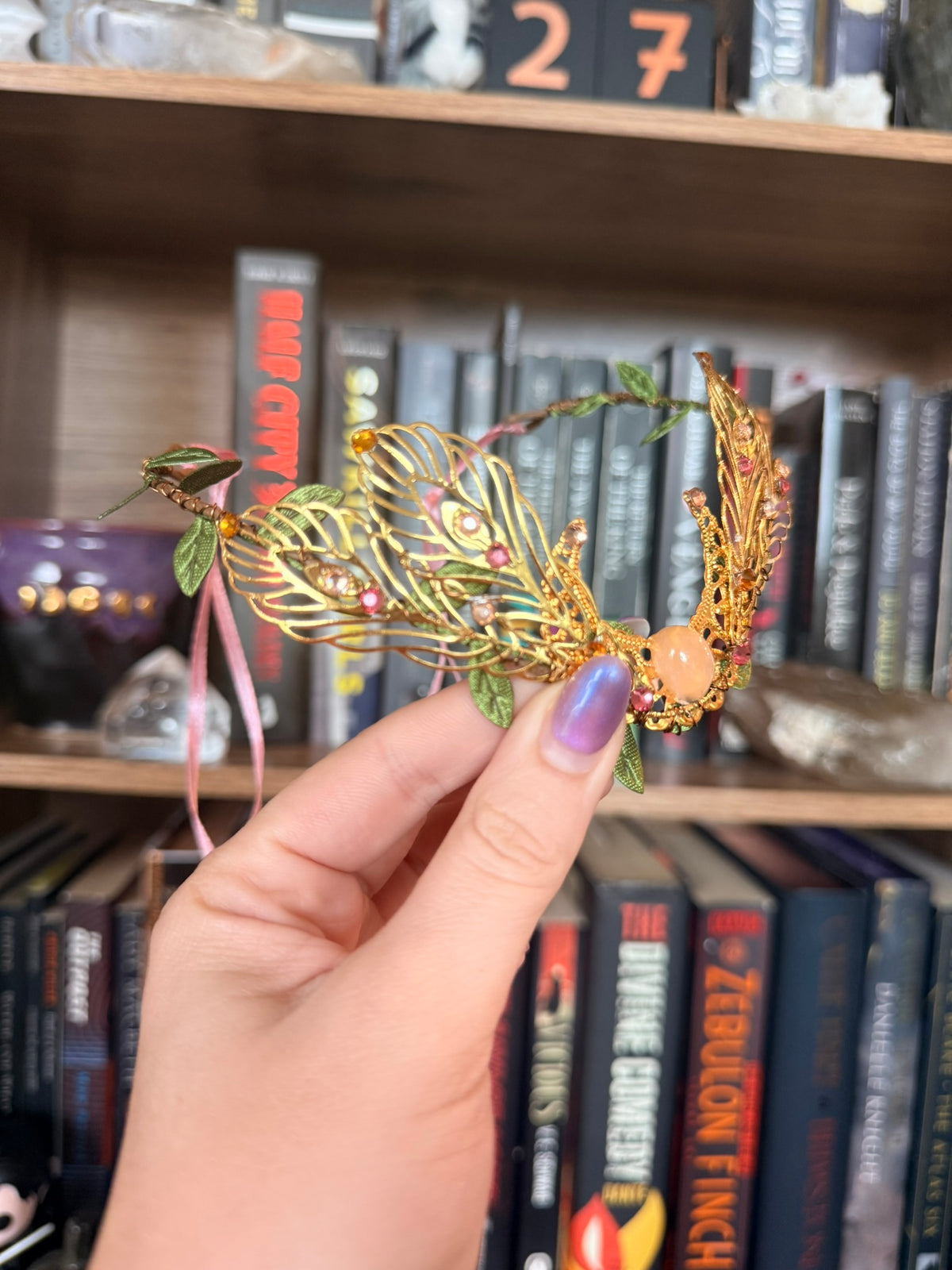 Gold + Pink Rose Quartz Moon Circlet
