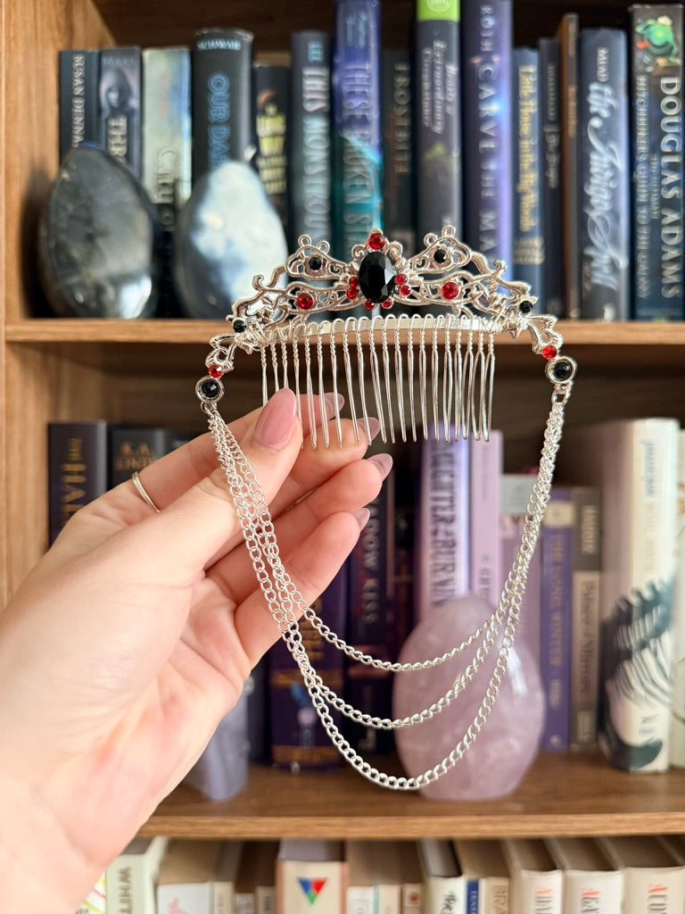 Silver + Red Elegant Hair Comb