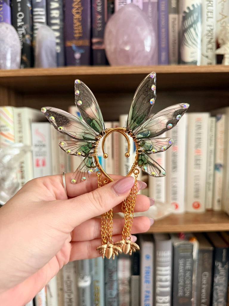 Gold + Green Bee Fairy Wing Ear Cuffs