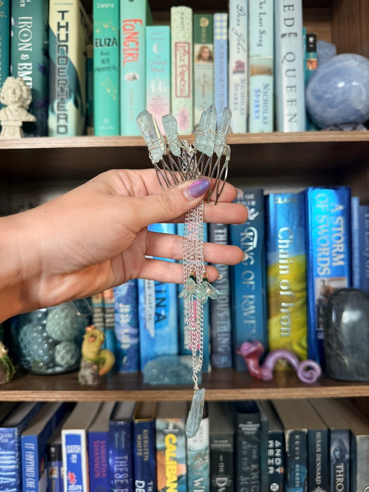 Silver + Blue Quartz Crystal Hair Chains