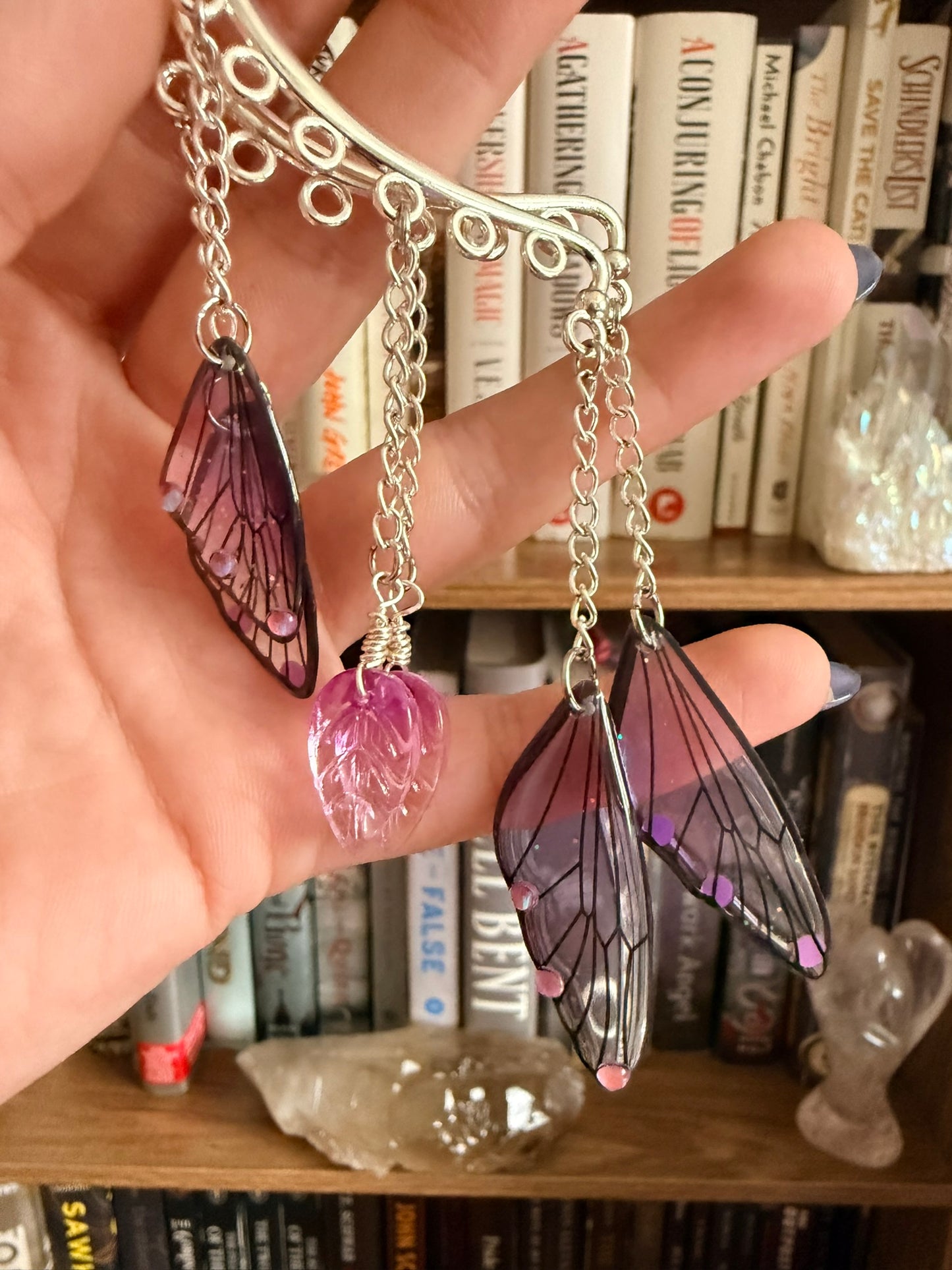 Silver Purple Fairy Wing Simple Ear Cuffs
