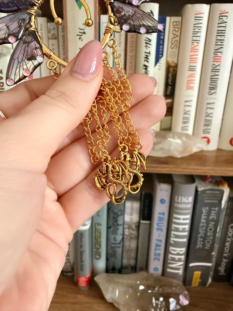 Gold + Purple Dragon Fairy Wing Ear Cuffs