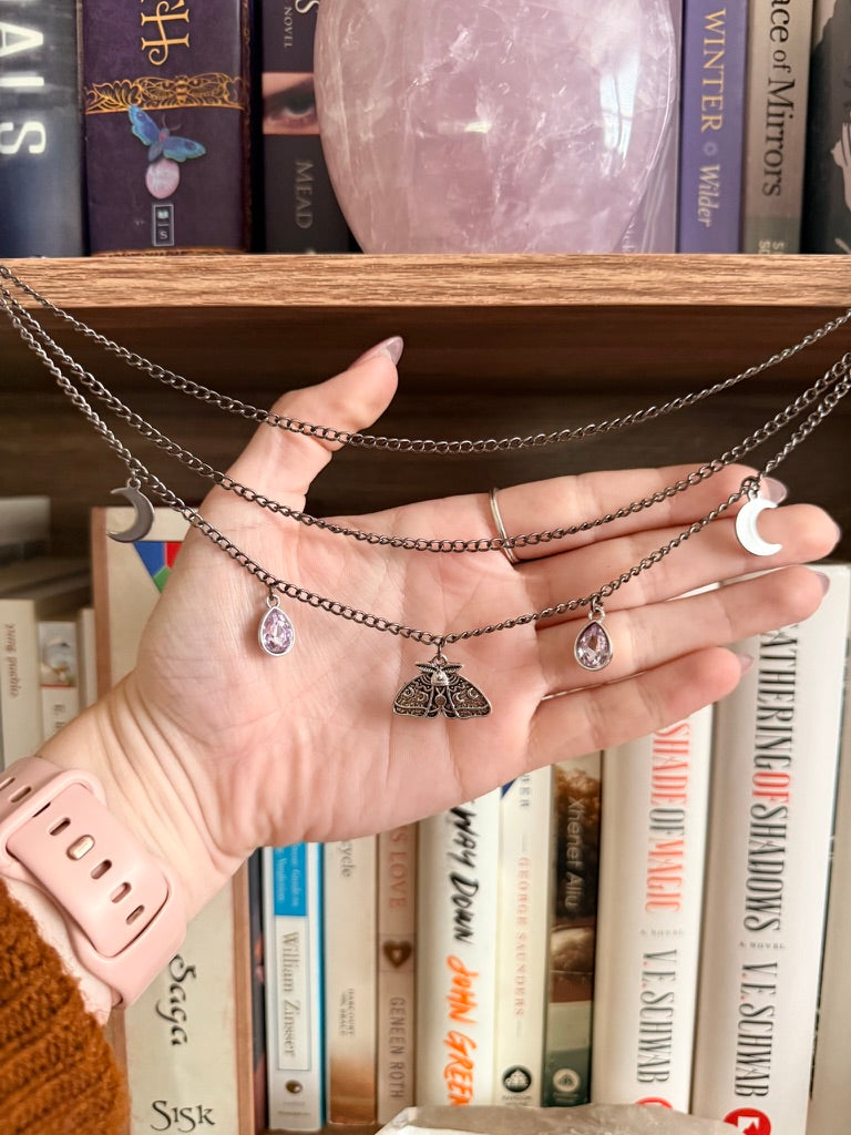 Black + Lavender Luna Moth Double Hair Swords