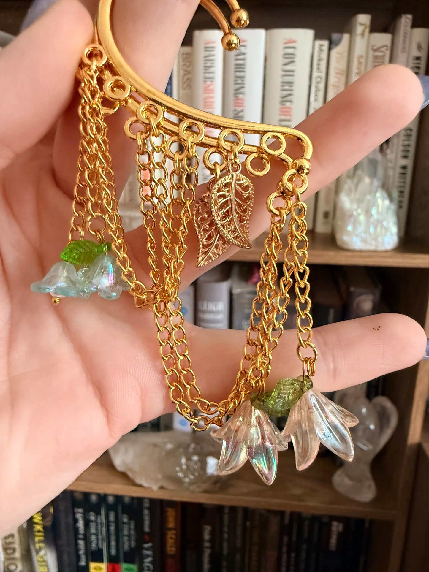 Gold Pink Flower Simple Ear Cuffs