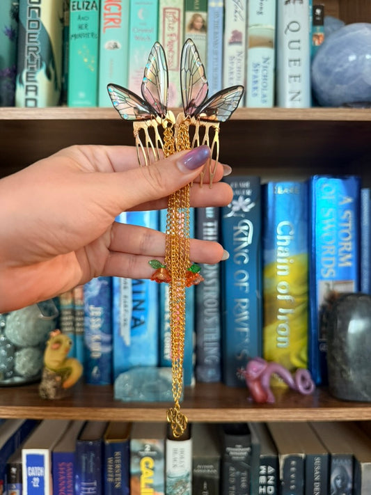 Gold + Sunset Flower Dragon Fairy Wing Hair Chains