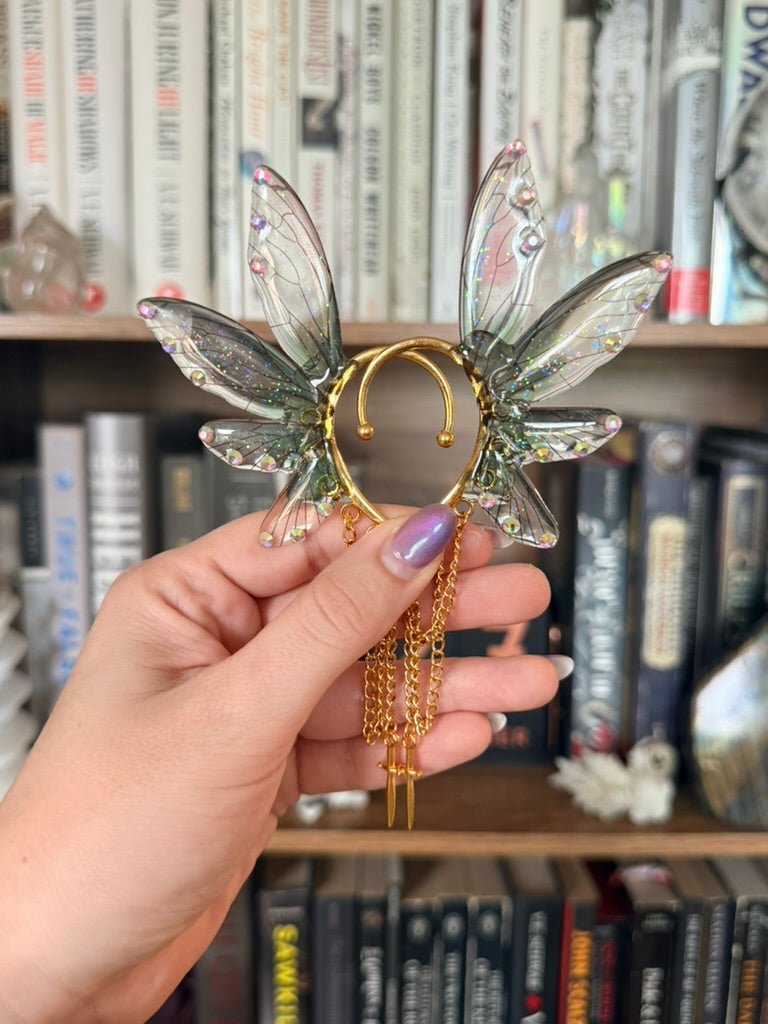Gold + Green Dagger Fairy Wing Ear Cuffs