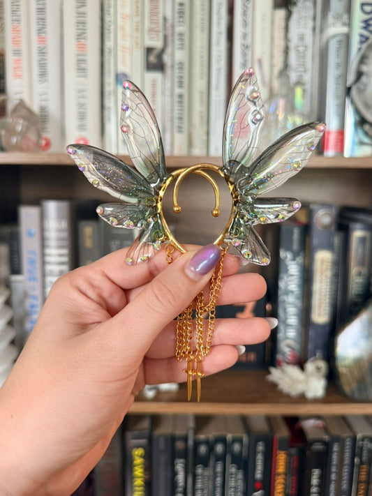 Gold + Green Dagger Fairy Wing Ear Cuffs