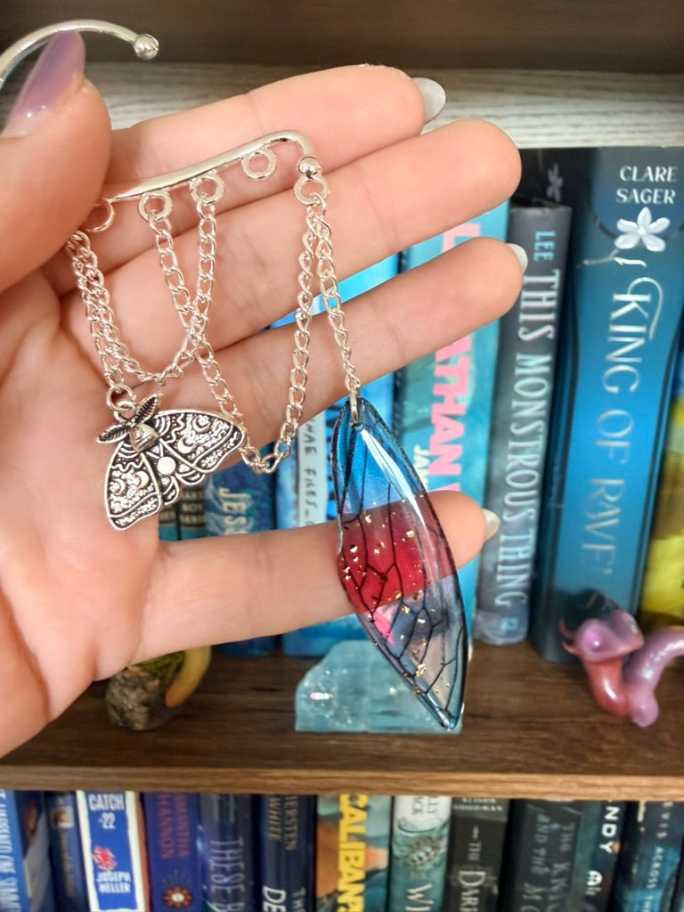 Silver + Pink Moth Fairy Ear Cuffs