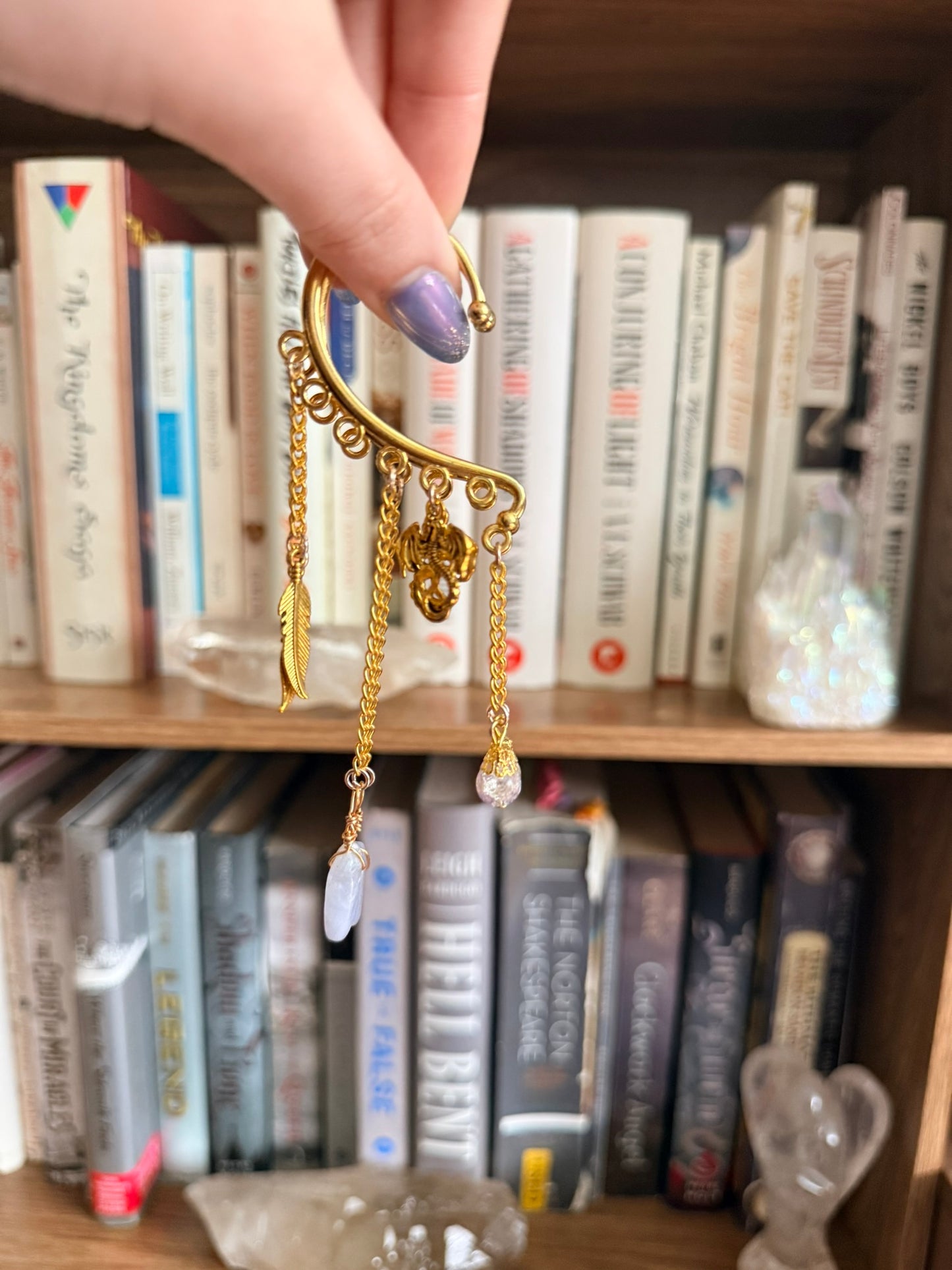 Gold Dragon + Blue Lace Agate Simple Ear Cuffs