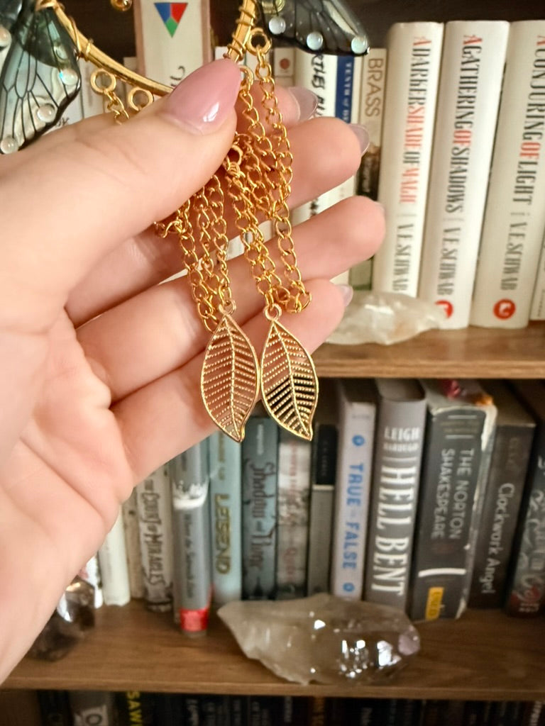 Gold + Teal Leaf Fairy Wing Ear Cuffs