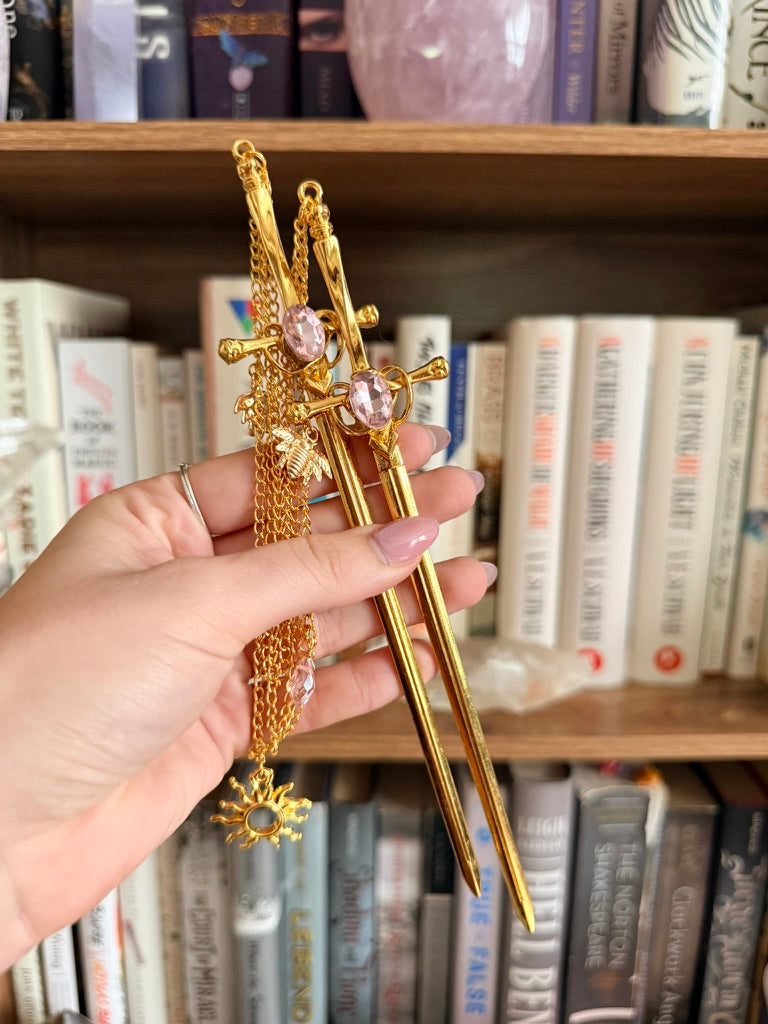 Gold + Pink Bee Double Hair Swords