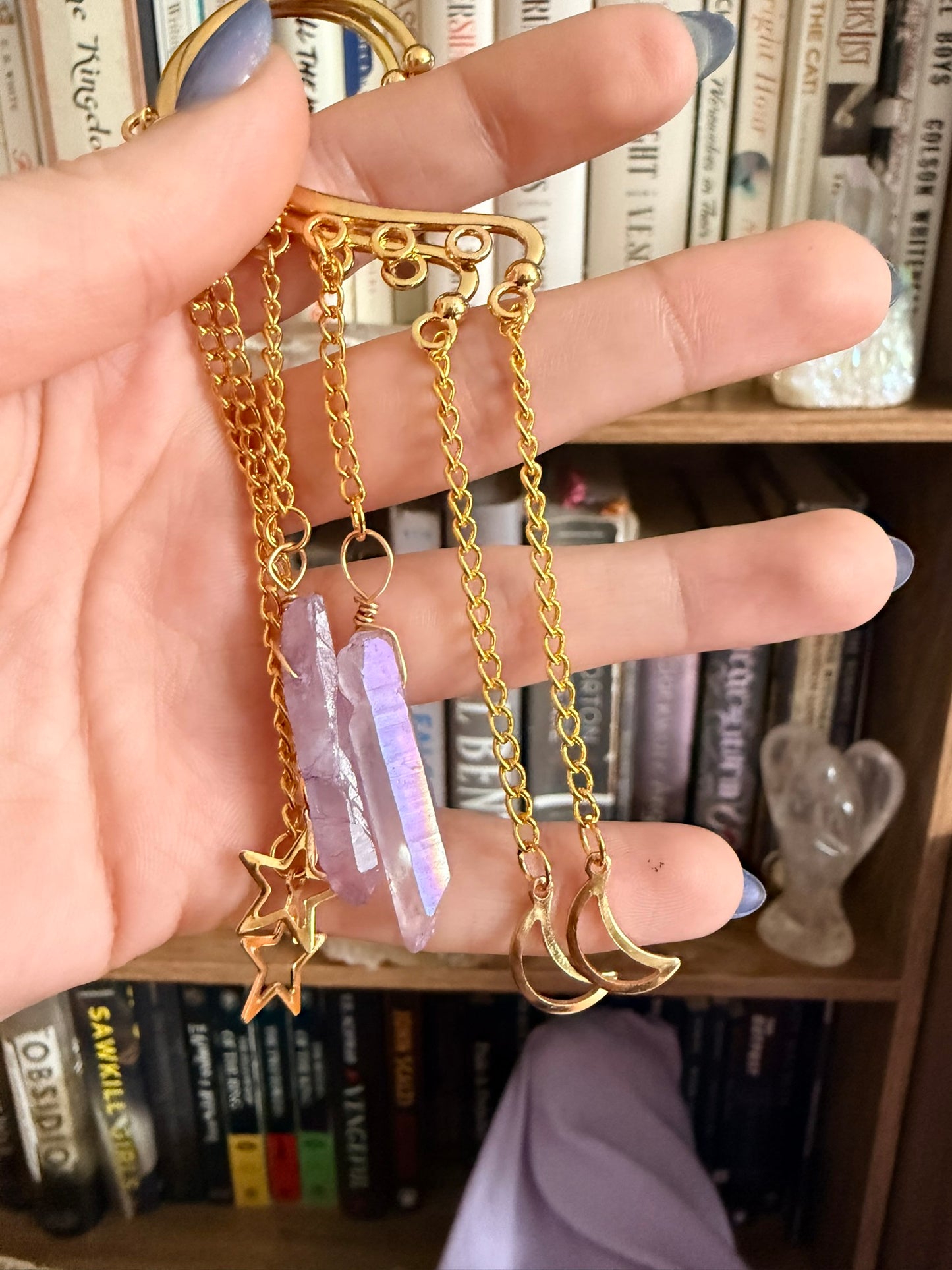 Gold Moon + Star + Crystal Simple Ear Cuffs