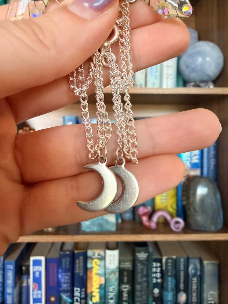 Silver + Green Moon Fairy Wing Ear Cuffs