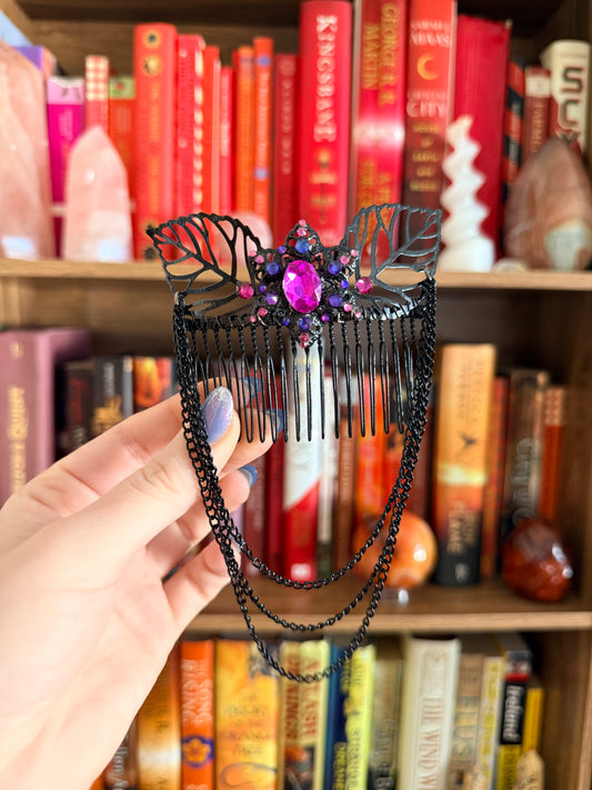 Black + Purple Flower Hair Comb