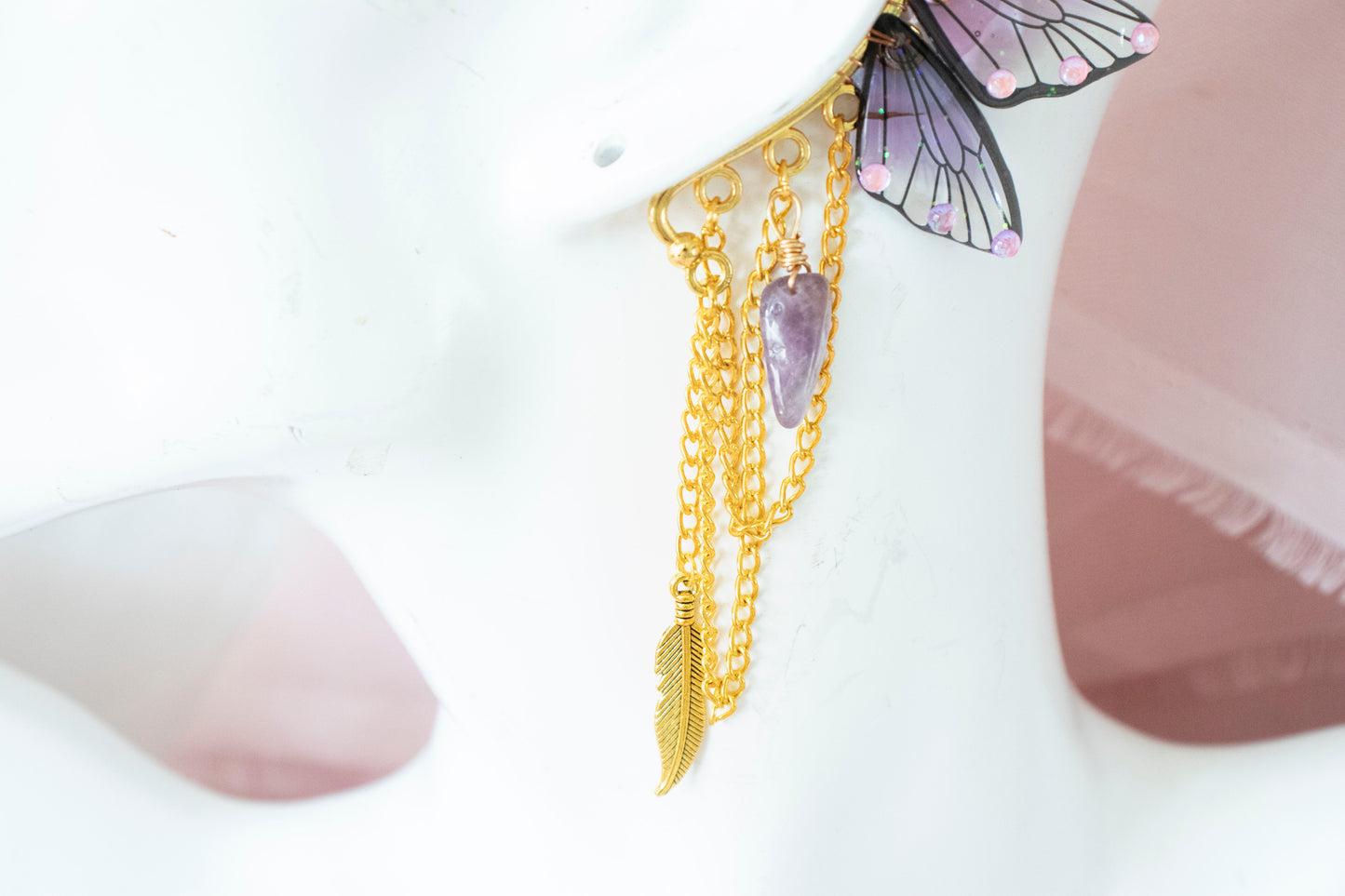 Gold + Purple Feather + Crystal Fairy Wing Ear Cuffs