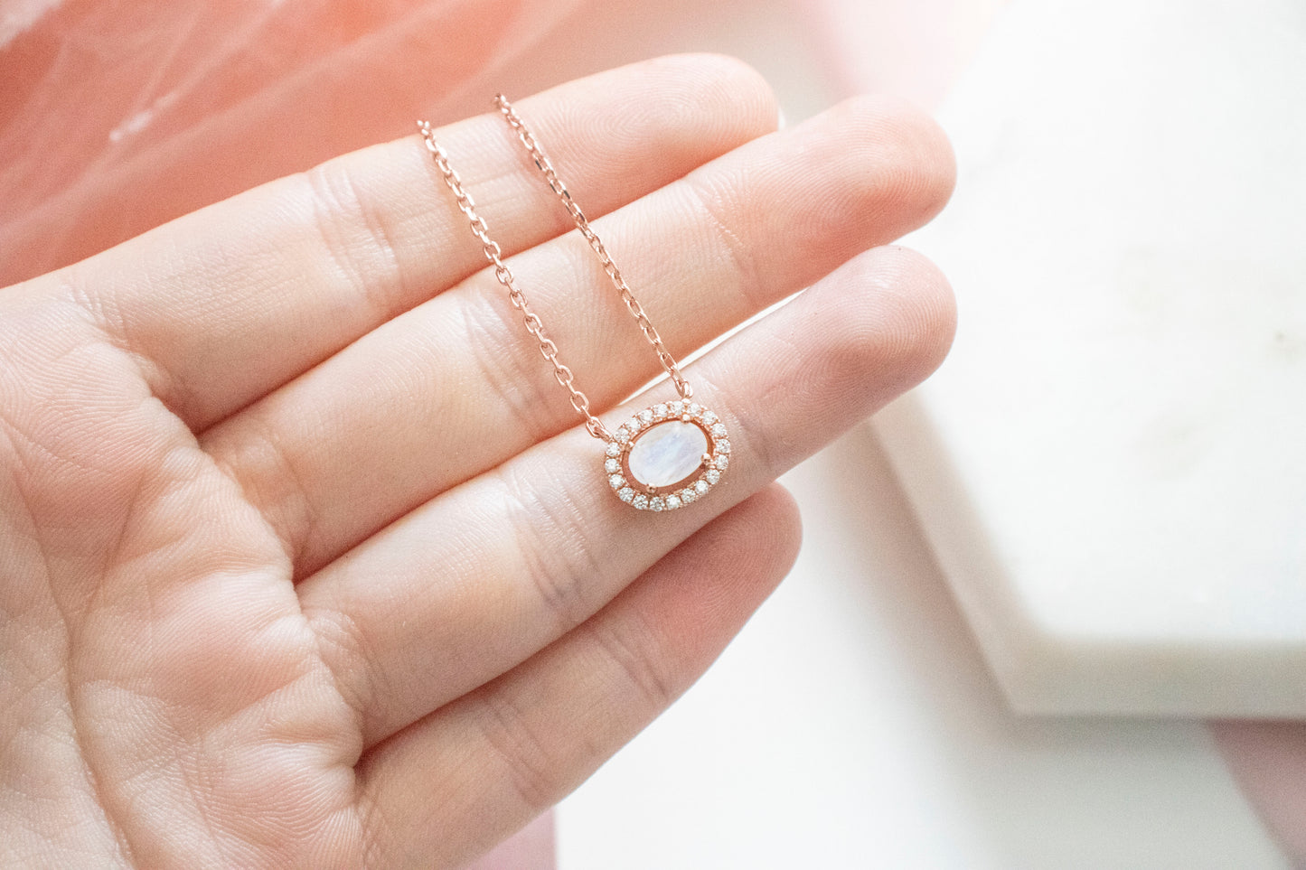 Halia Moonstone Pendant (14k Rose Gold Fill)