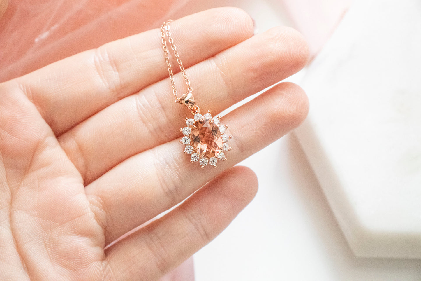 Hyale Pink Tourmaline Pendant (14k Rose Gold Fill)