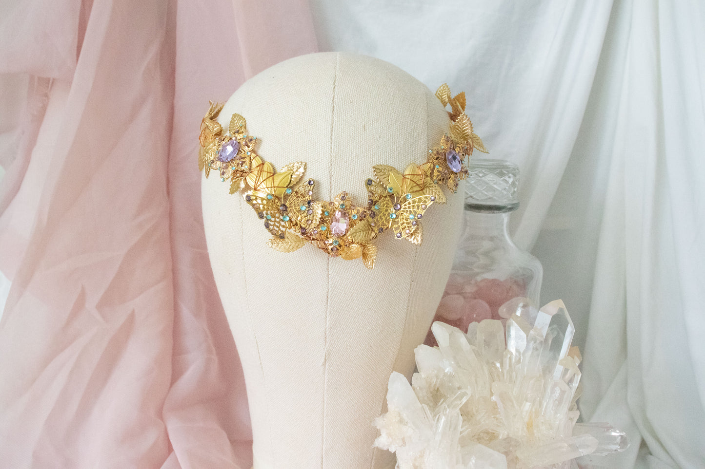 Gold + Bubblegum Butterfly Circlet Tiara