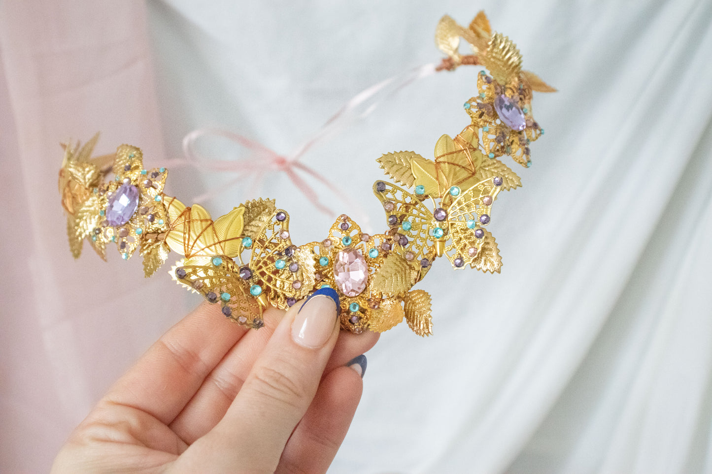 Gold + Bubblegum Butterfly Circlet Tiara