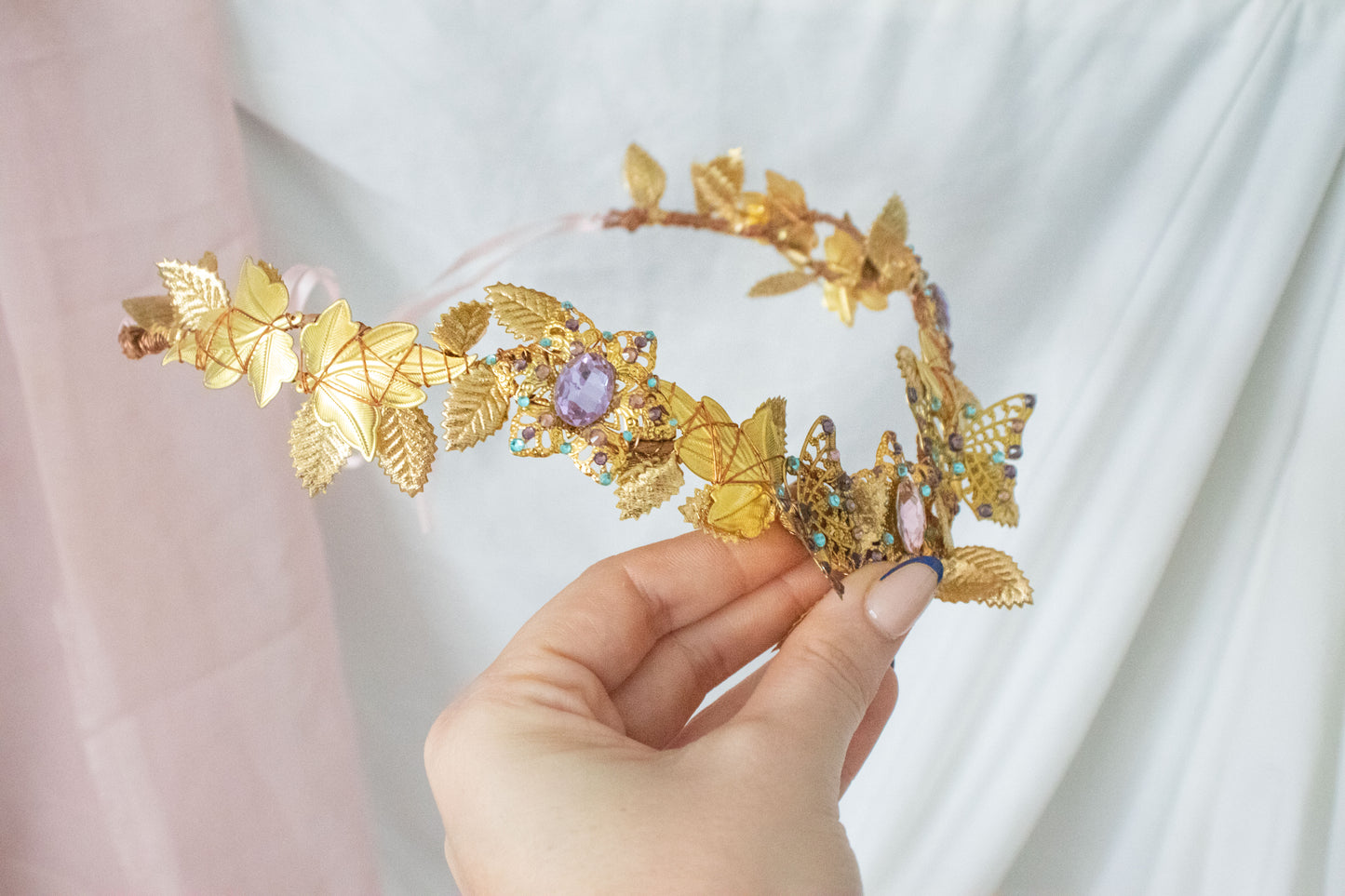 Gold + Bubblegum Butterfly Circlet Tiara