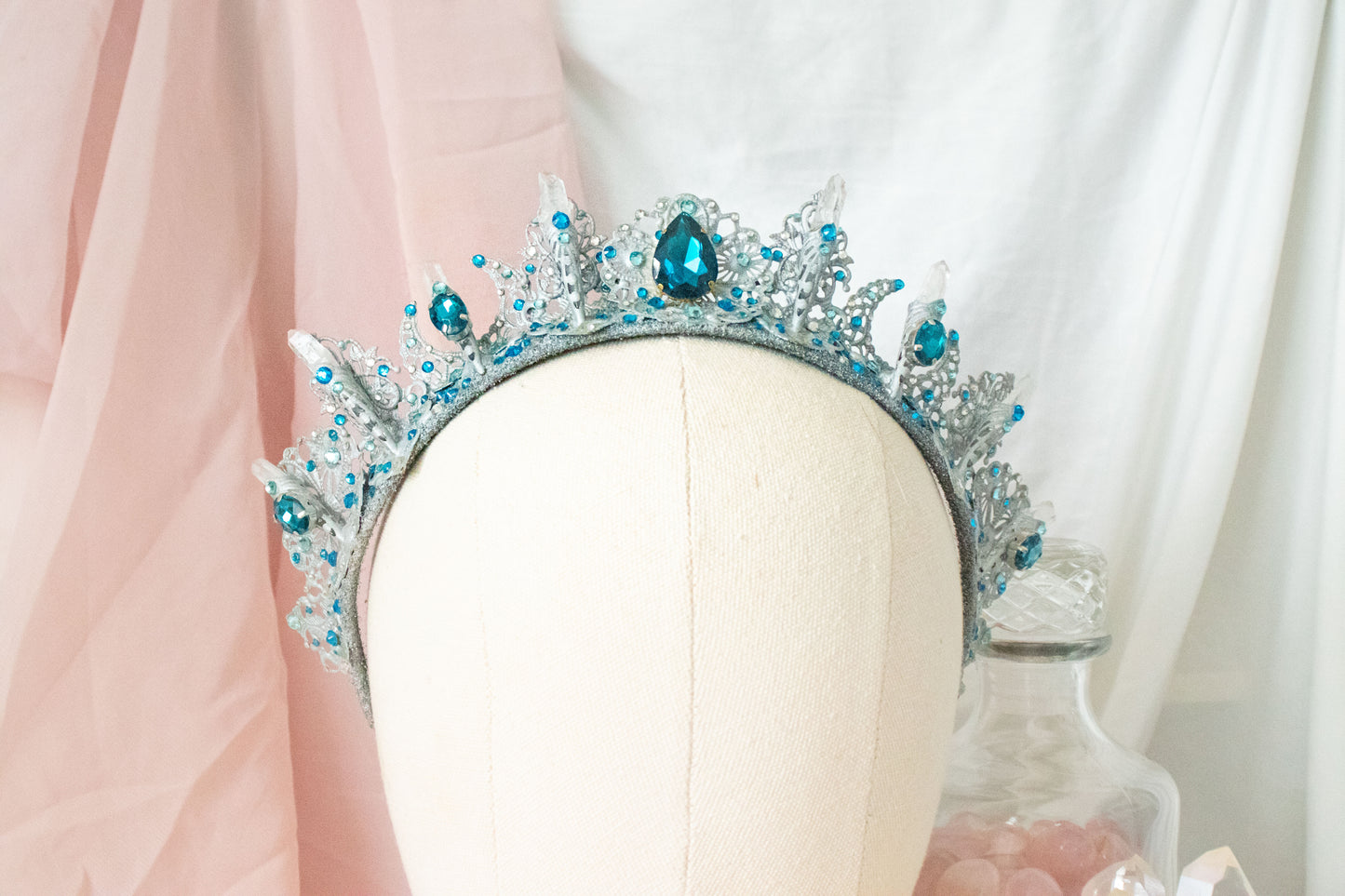 Silver + Blue Large Crystal Tiara