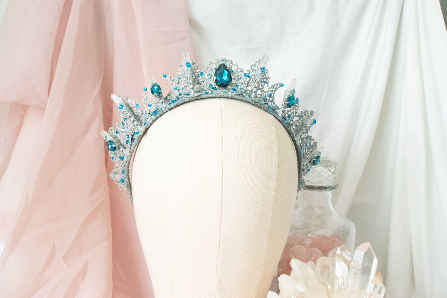 Silver + Blue Large Crystal Tiara