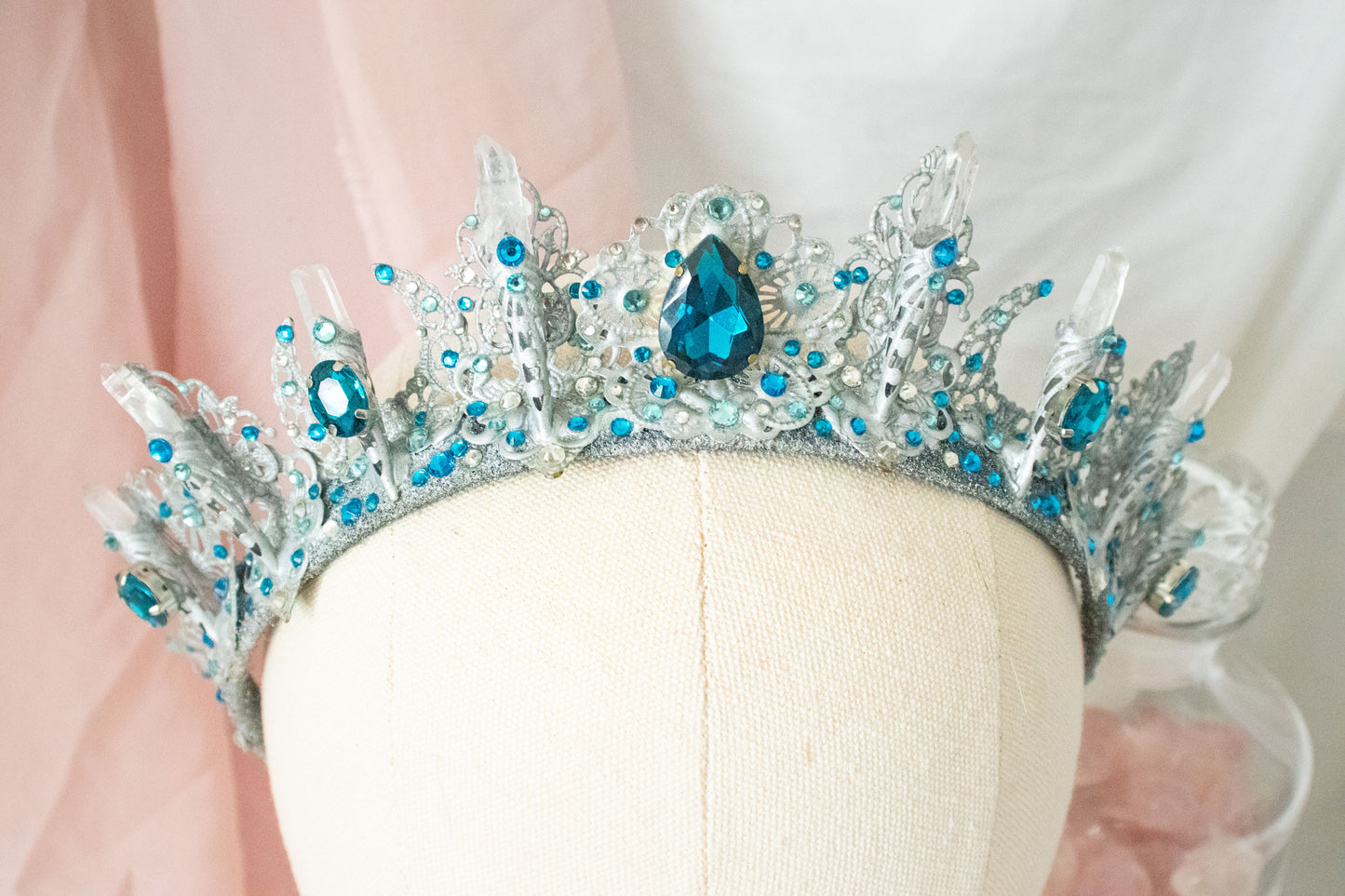 Silver + Blue Large Crystal Tiara