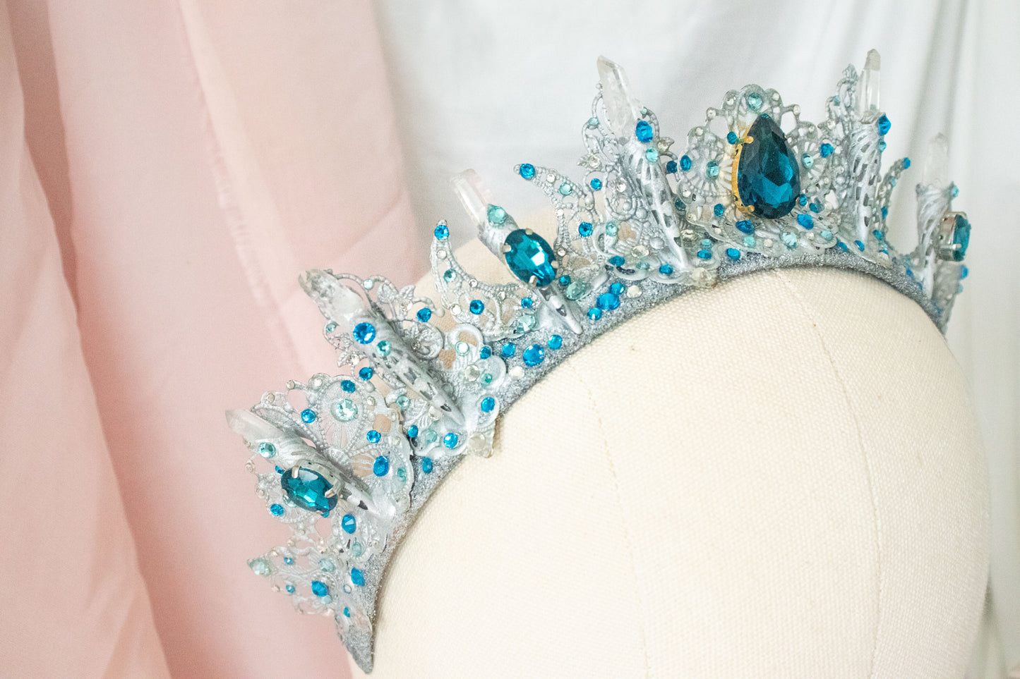 Silver + Blue Large Crystal Tiara