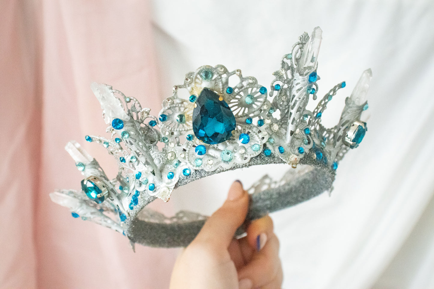 Silver + Blue Large Crystal Tiara