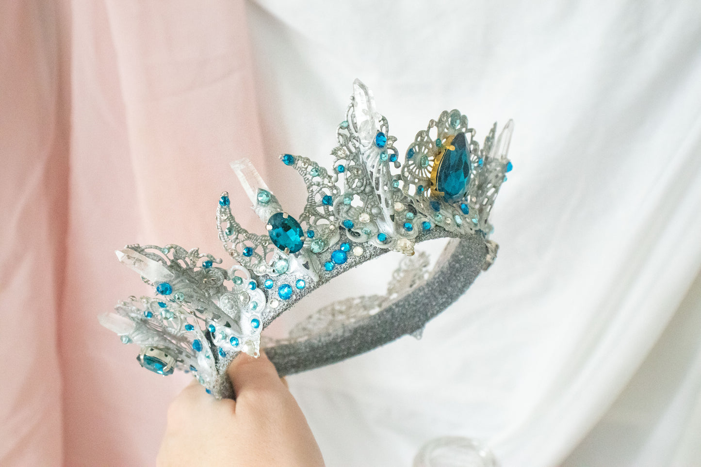 Silver + Blue Large Crystal Tiara