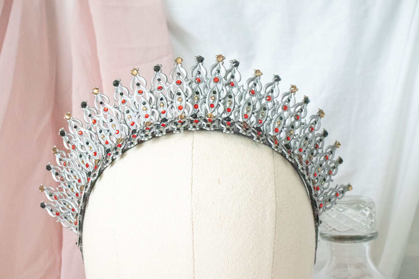 Silver + Red French Hood Large Tiara