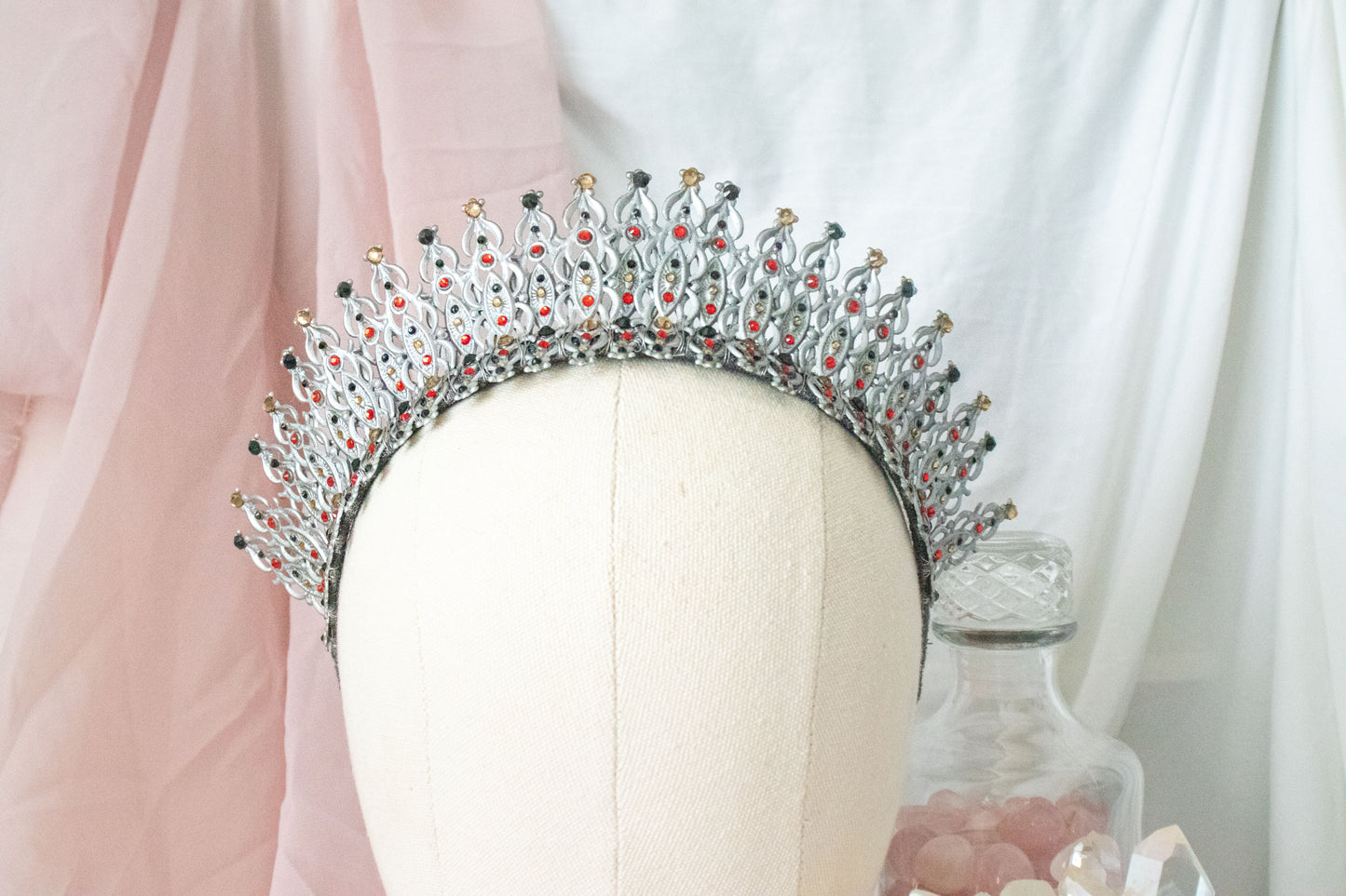 Silver + Red French Hood Large Tiara