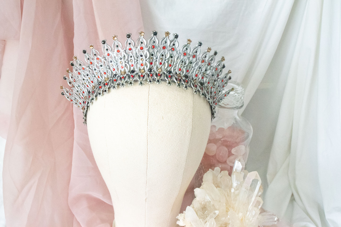 Silver + Red French Hood Large Tiara