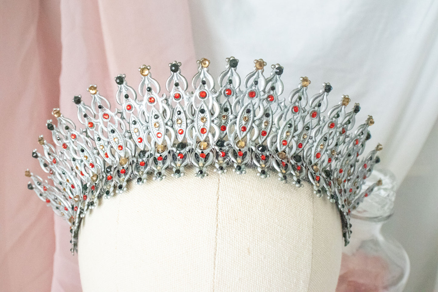 Silver + Red French Hood Large Tiara