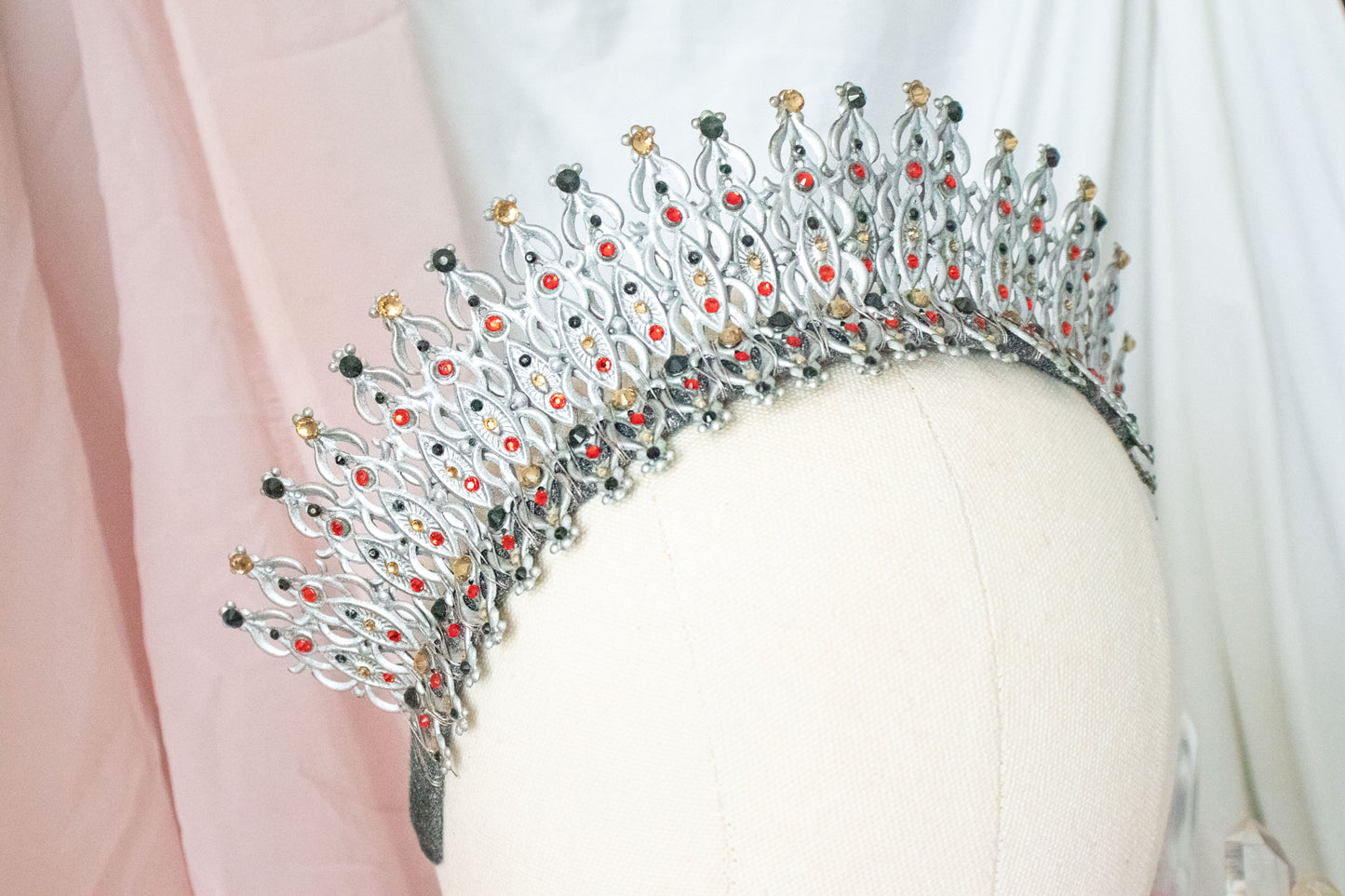 Silver + Red French Hood Large Tiara