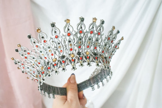 Silver + Red French Hood Large Tiara