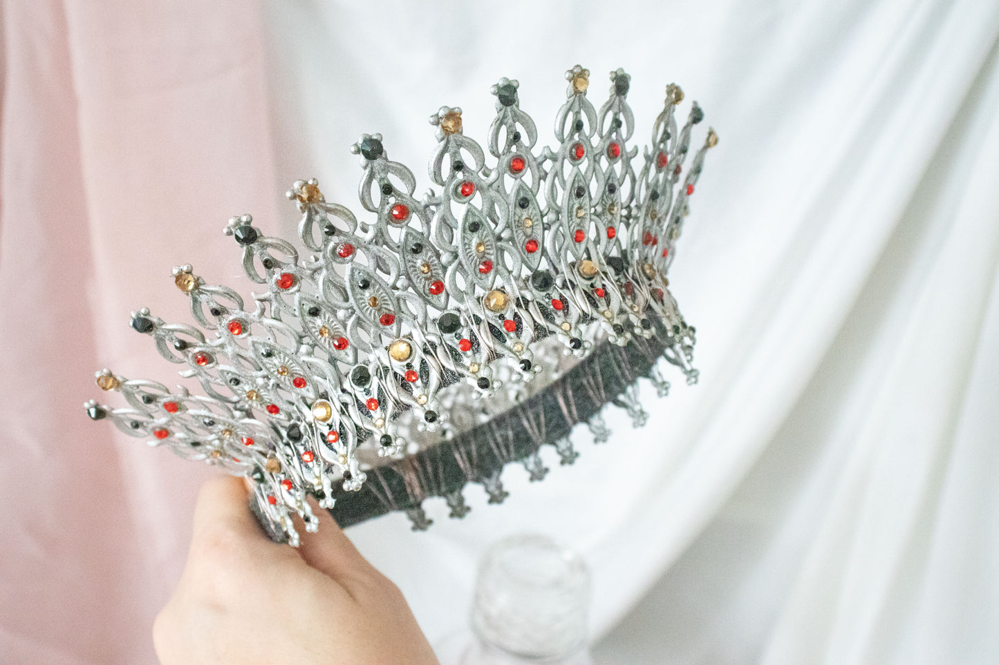 Silver + Red French Hood Large Tiara