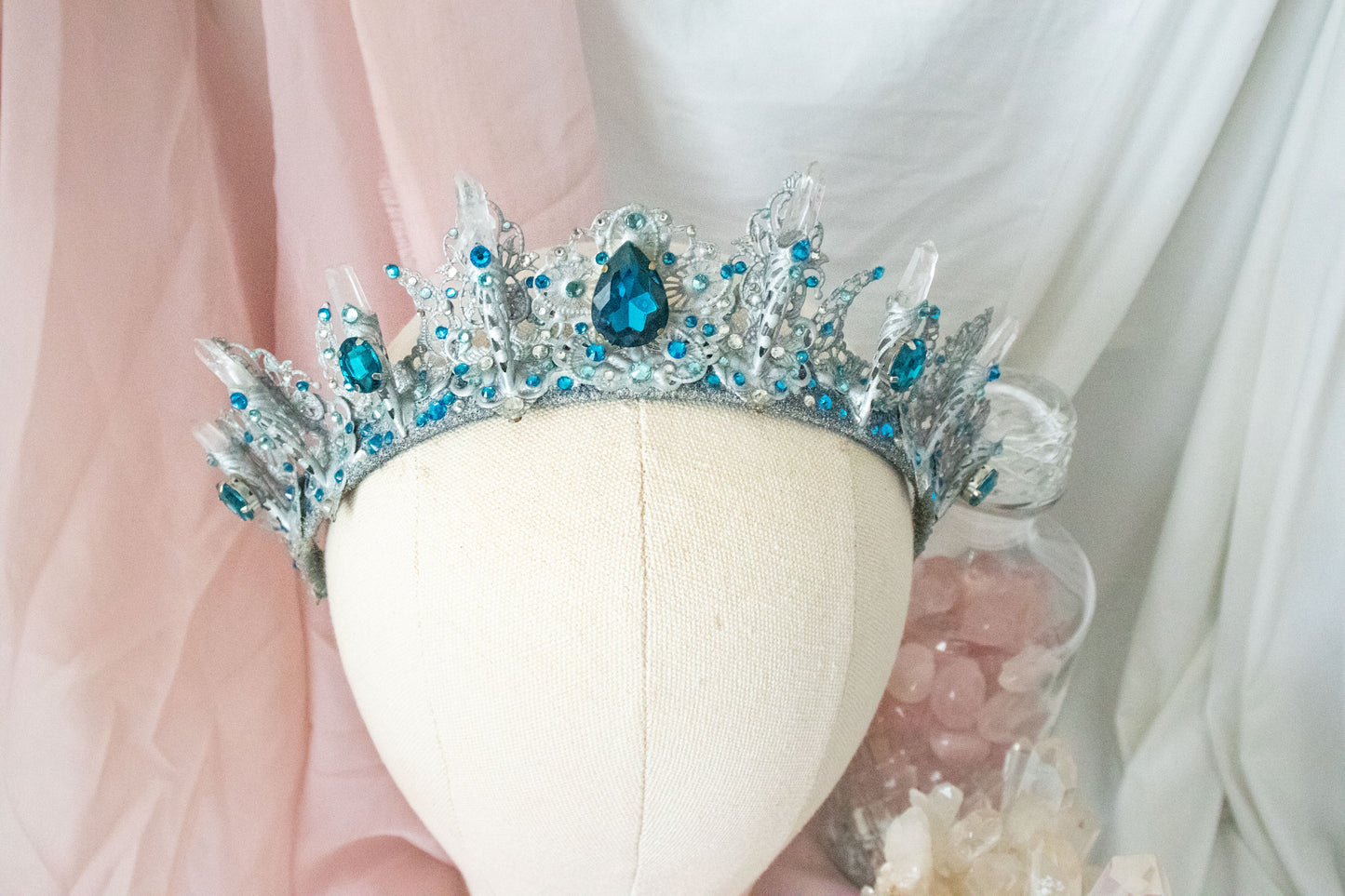 Silver + Blue Large Crystal Tiara