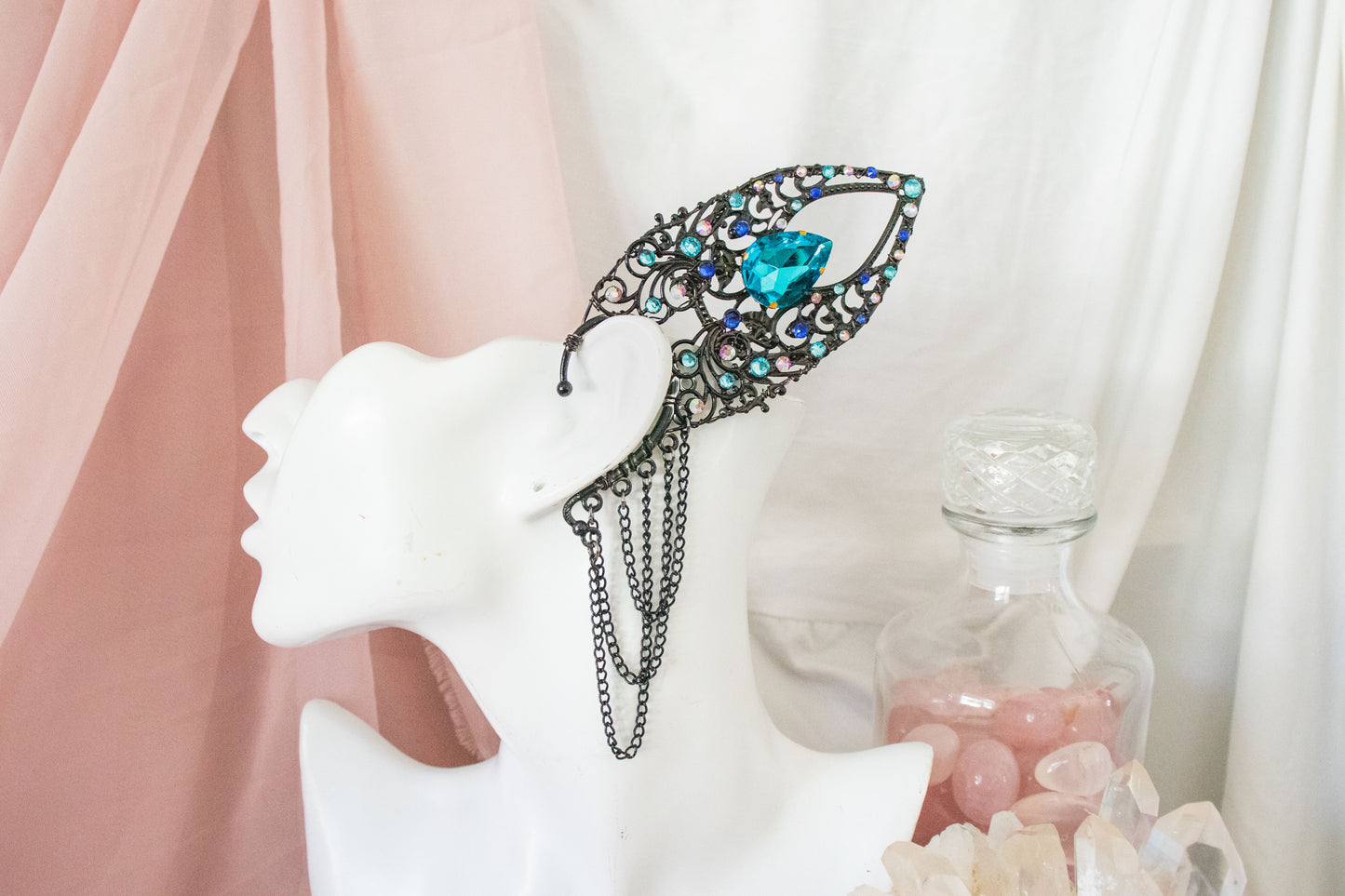 Black + Sky Blue High Fae Elf Ear Cuffs